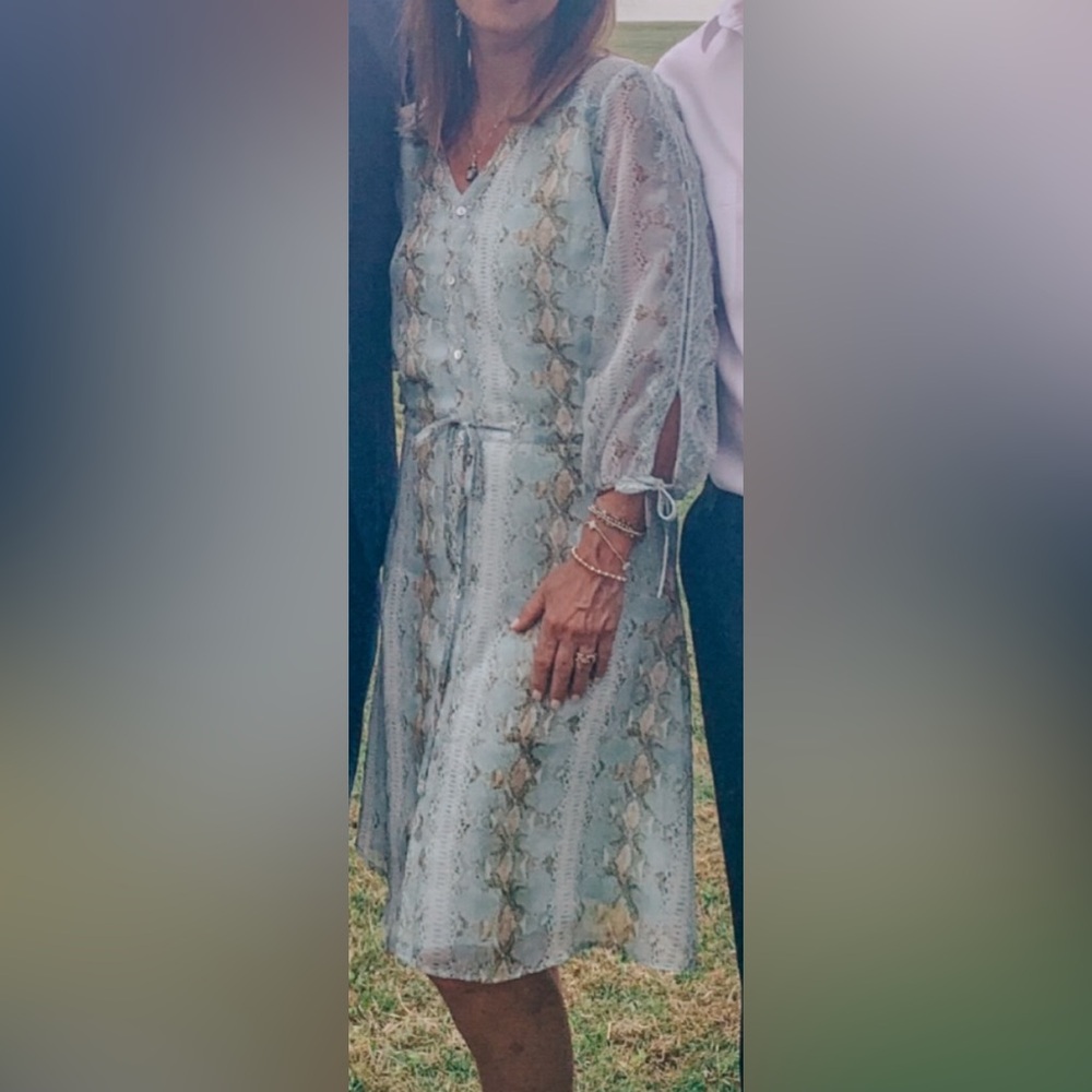 ESQUALO Teal and Brown Patterned Long Sleeve Dress